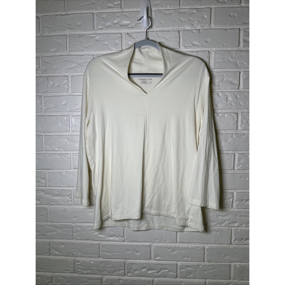 Coldwater Creek Women's Sz XL 3/4 SLV Supima Cotton Modal Off White Shirt V Neck